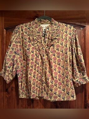 Yellow Floral Ruffled Button-Front Blouse